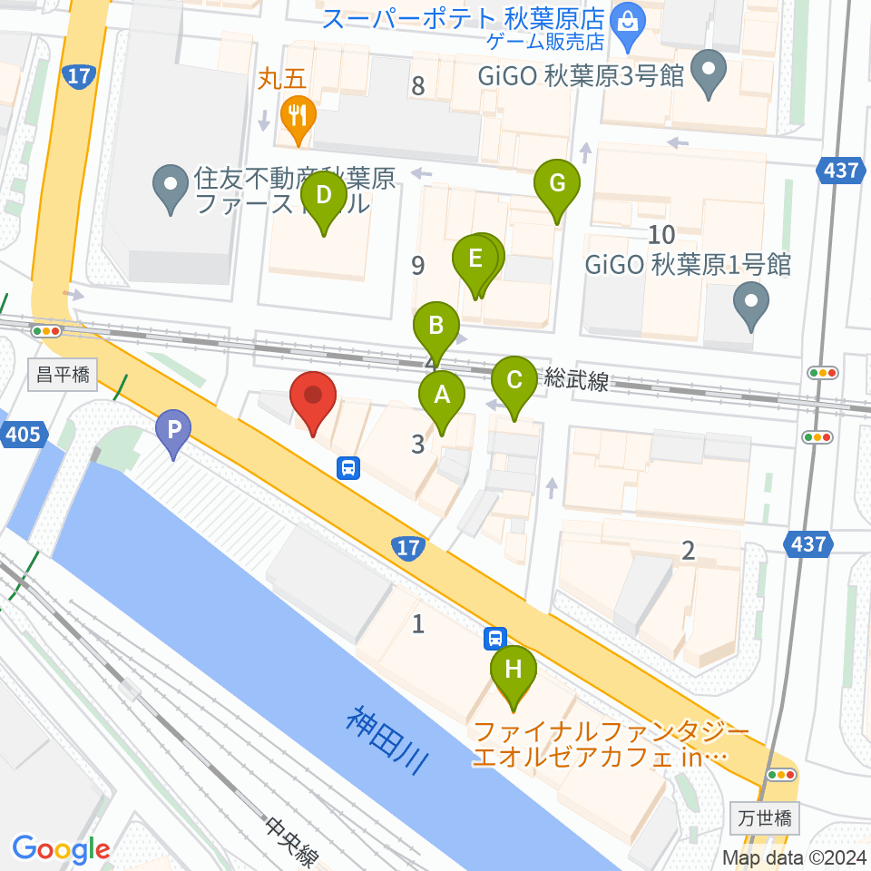 スタジオ音楽館 アキバ周辺のカフェ一覧地図