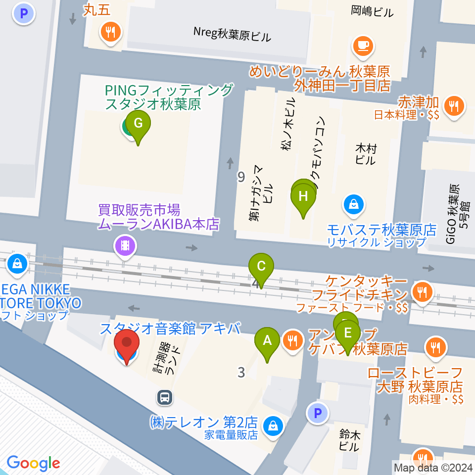 スタジオ音楽館 アキバ周辺のカフェ一覧地図