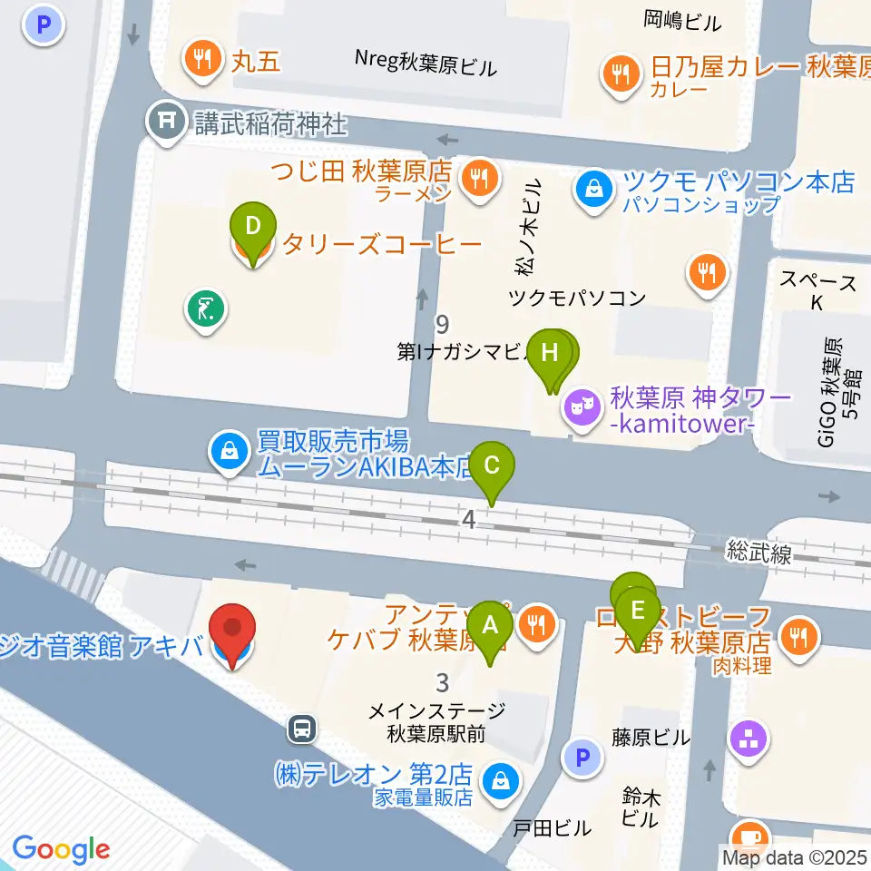 スタジオ音楽館 アキバ周辺のカフェ一覧地図