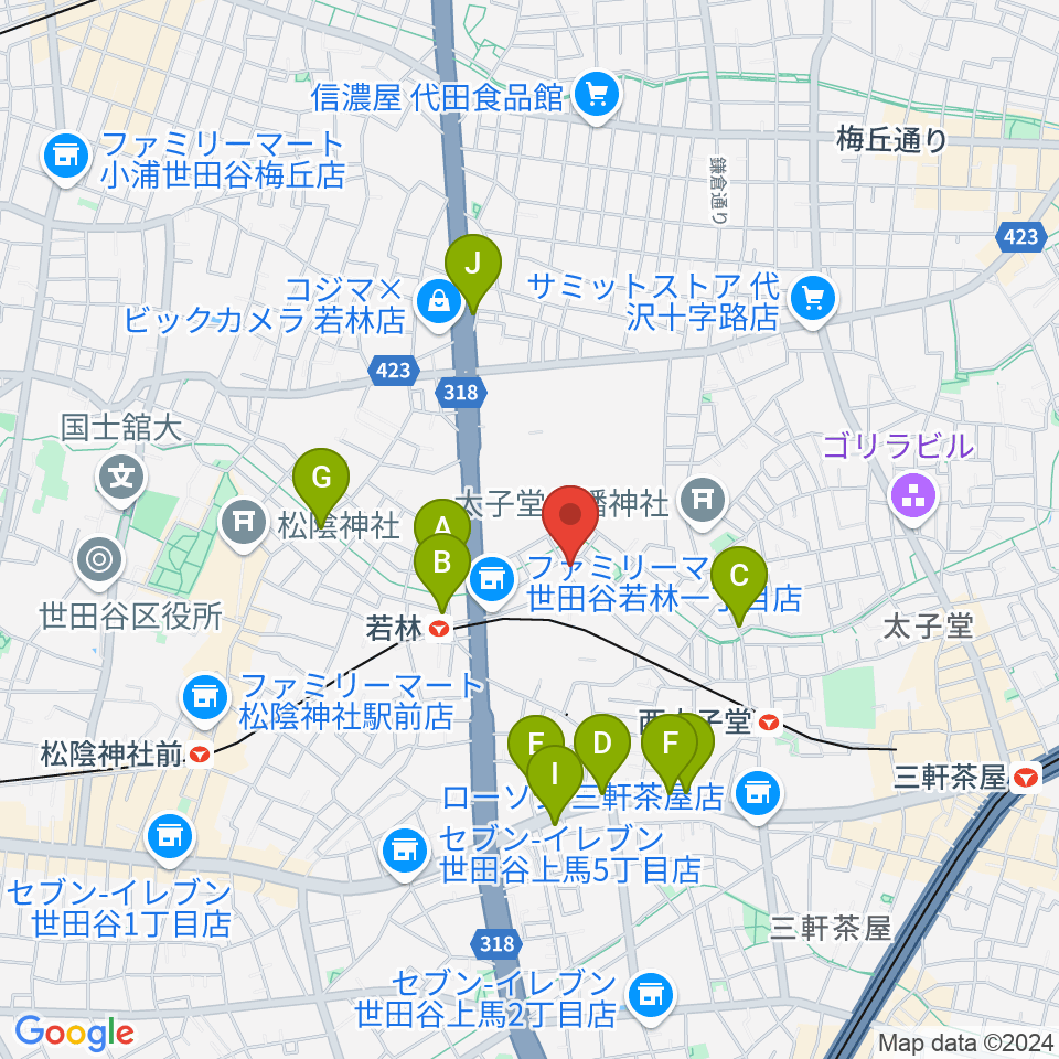 世田谷スタジオ周辺のカフェ一覧地図