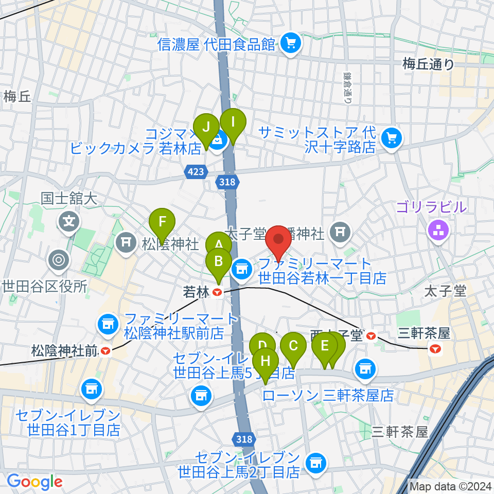 世田谷スタジオ周辺のカフェ一覧地図