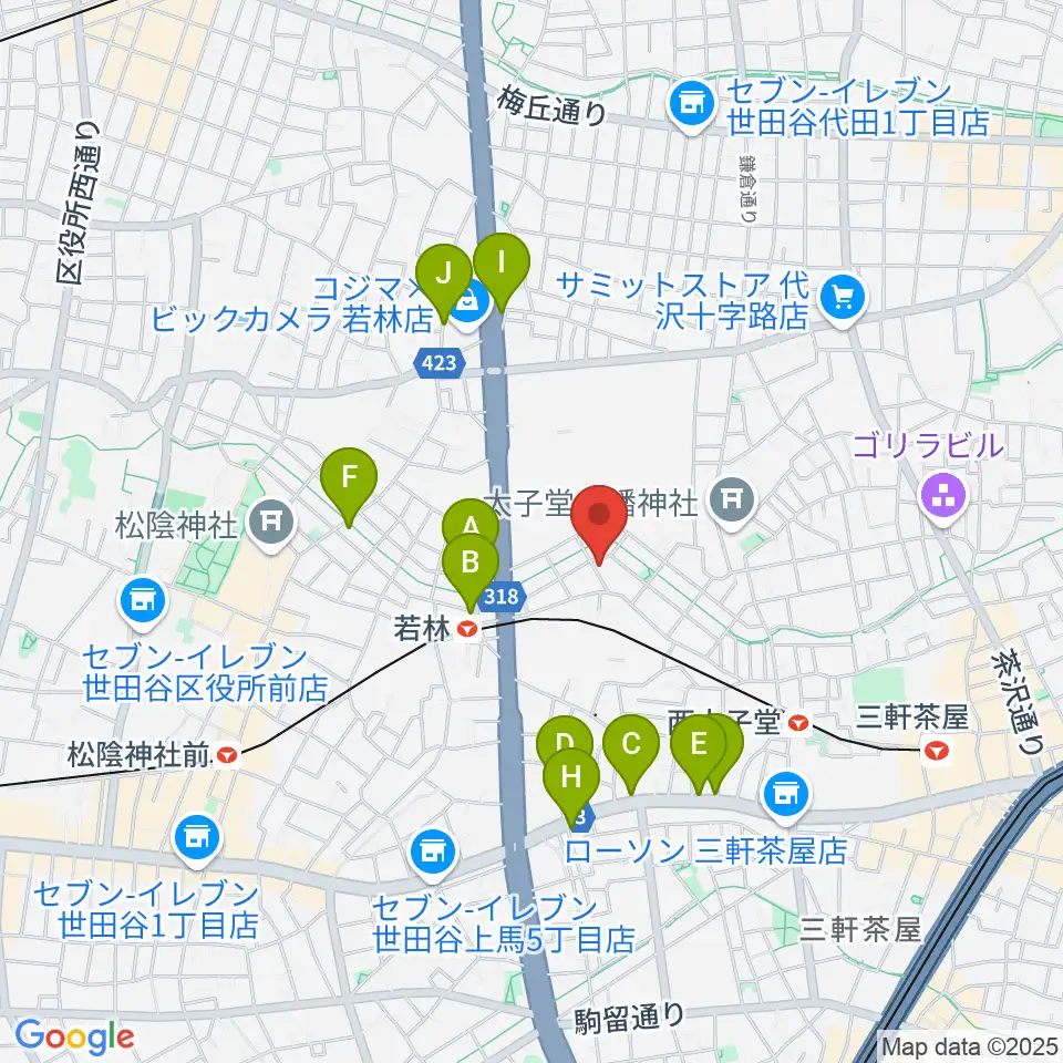 世田谷スタジオ周辺のカフェ一覧地図