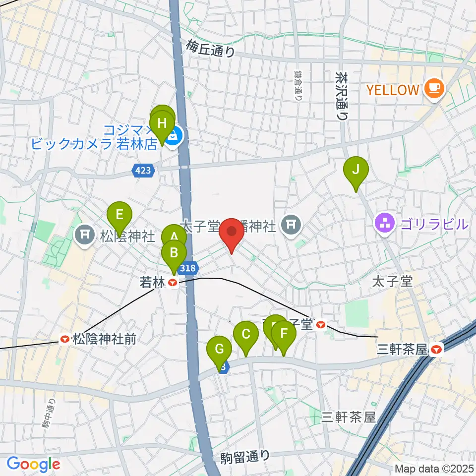 世田谷スタジオ周辺のカフェ一覧地図