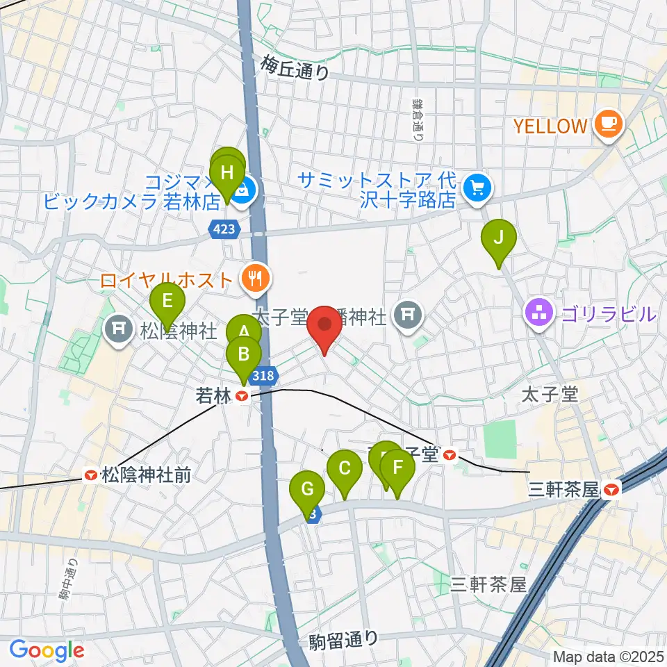 世田谷スタジオ周辺のカフェ一覧地図