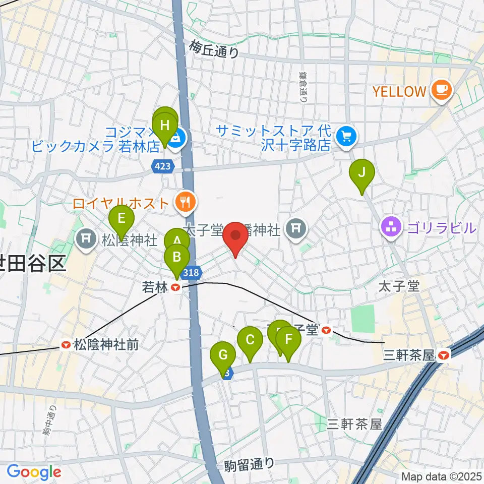 世田谷スタジオ周辺のカフェ一覧地図