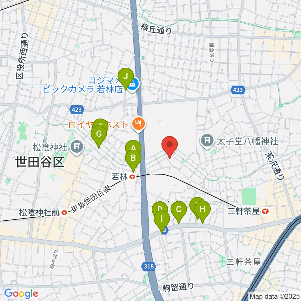 世田谷スタジオ周辺のカフェ一覧地図