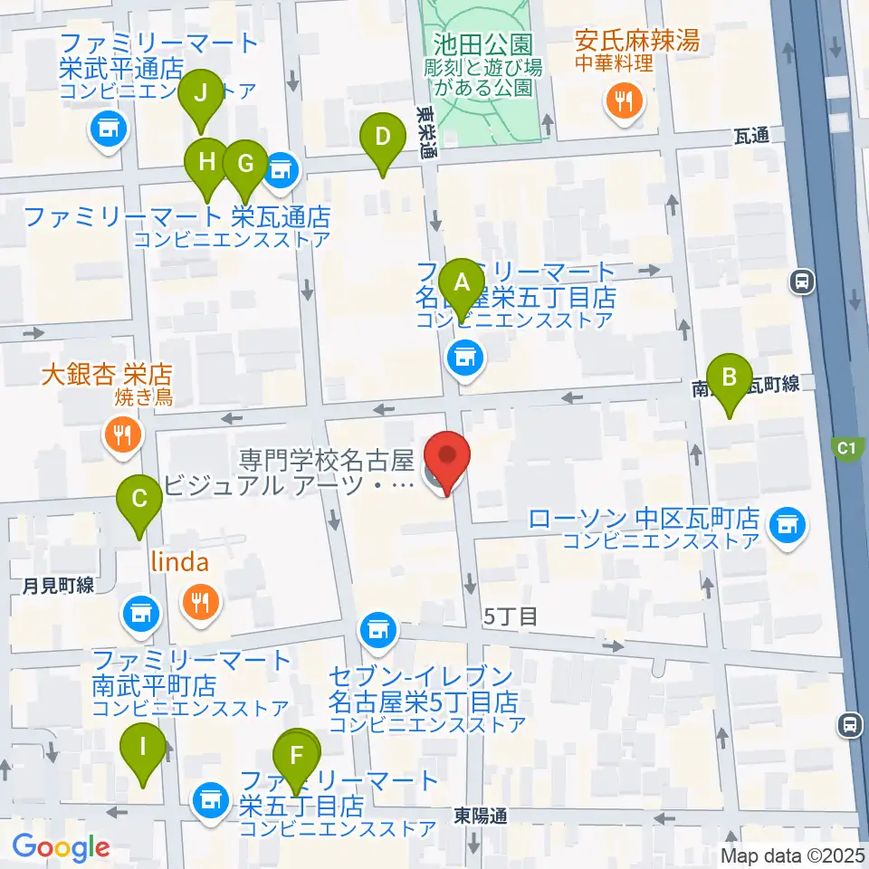 名古屋ビジュアルアーツ・アカデミー周辺のカフェ一覧地図