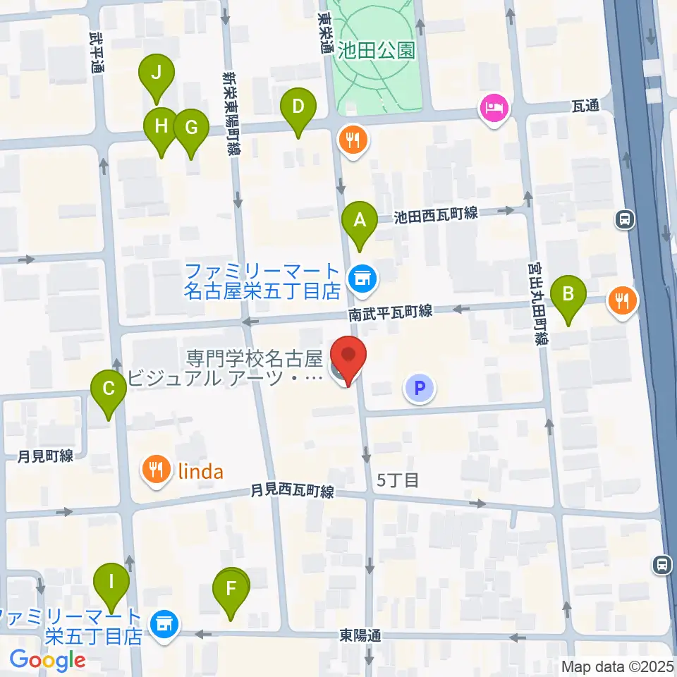名古屋ビジュアルアーツ・アカデミー周辺のカフェ一覧地図