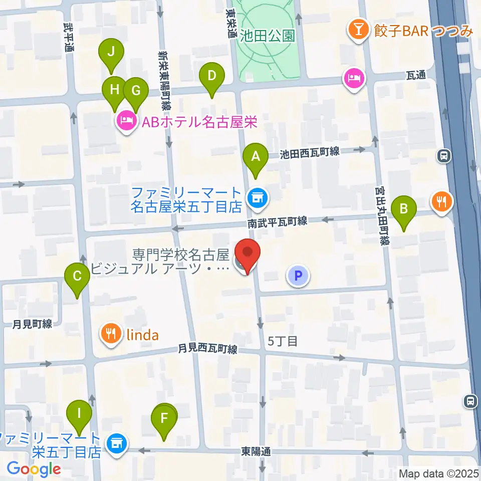 名古屋ビジュアルアーツ・アカデミー周辺のカフェ一覧地図