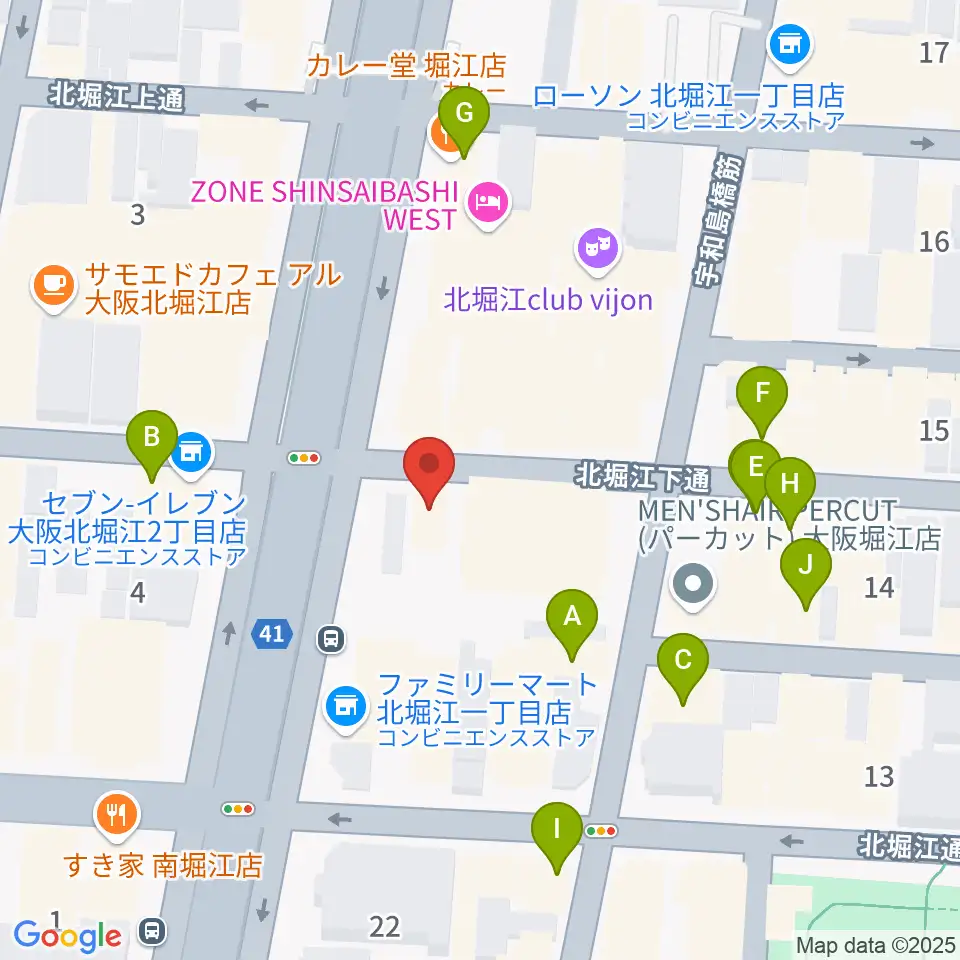 堀江Goldee周辺のカフェ一覧地図
