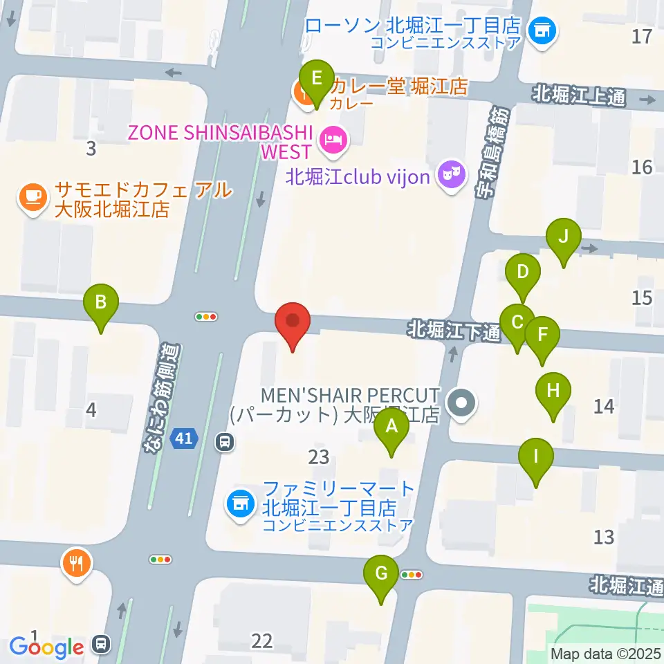 堀江Goldee周辺のカフェ一覧地図