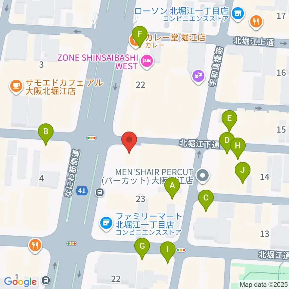 堀江Goldee周辺のカフェ一覧地図