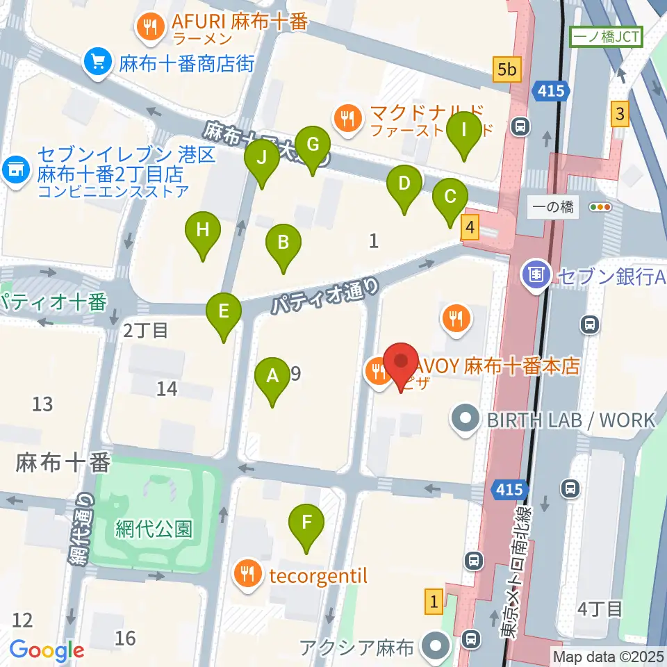 ローズマリーミュージックスクール麻布教室周辺のカフェ一覧地図