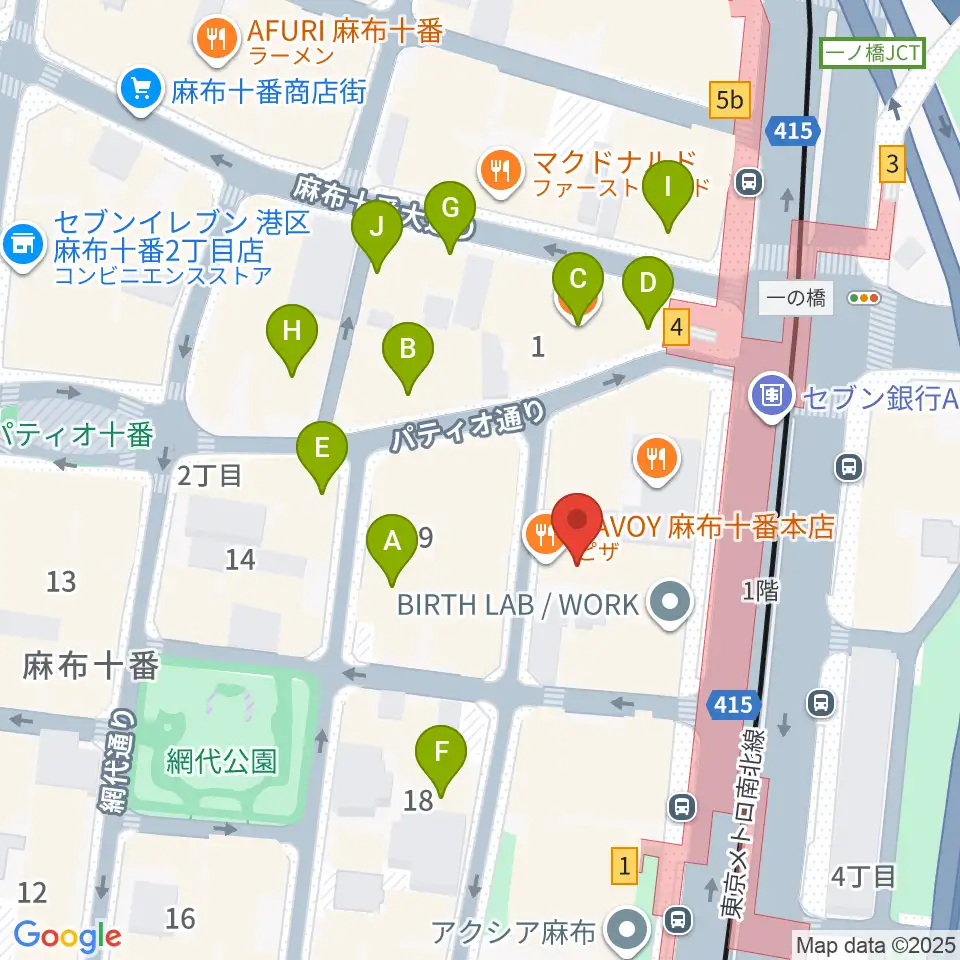 ローズマリーミュージックスクール麻布教室周辺のカフェ一覧地図