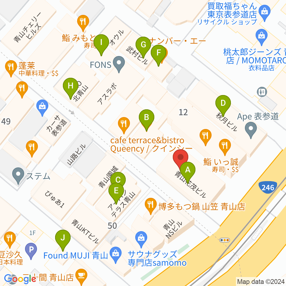 カワイミュージックスクール青山周辺のカフェ一覧地図