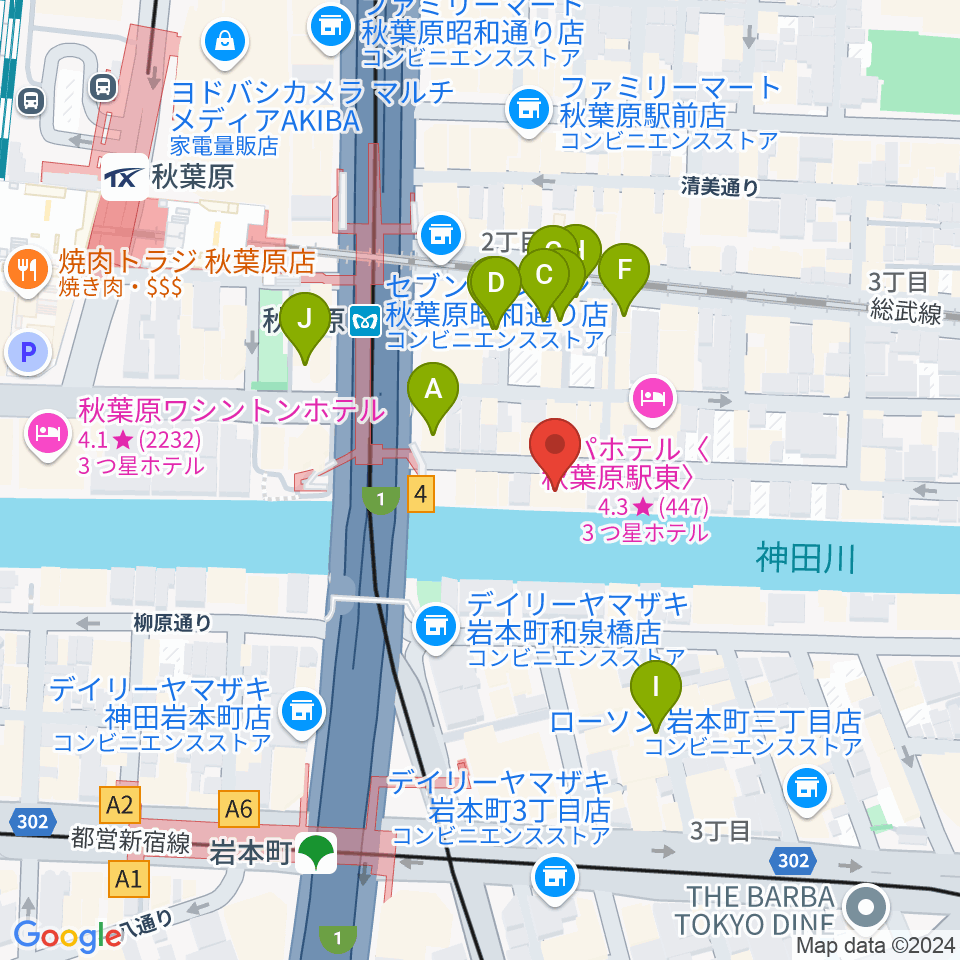 スタジオグッドマンアキバ周辺のカフェ一覧地図