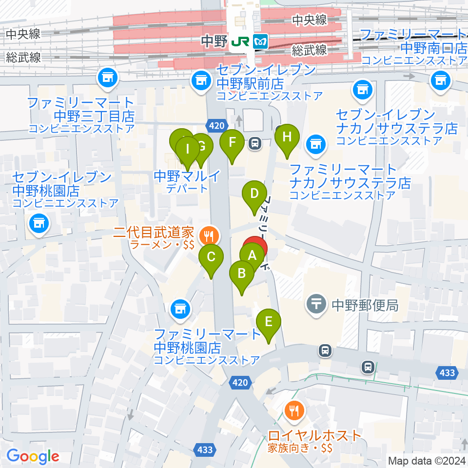 はせべ楽器周辺のカフェ一覧地図