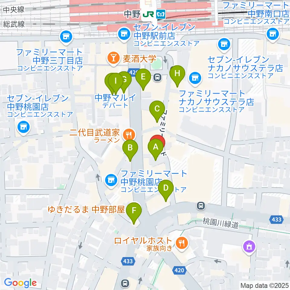 はせべ楽器周辺のカフェ一覧地図