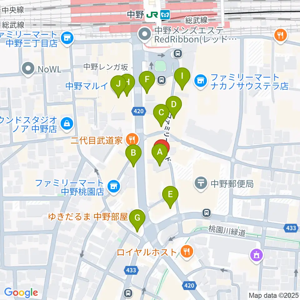 はせべ楽器周辺のカフェ一覧地図