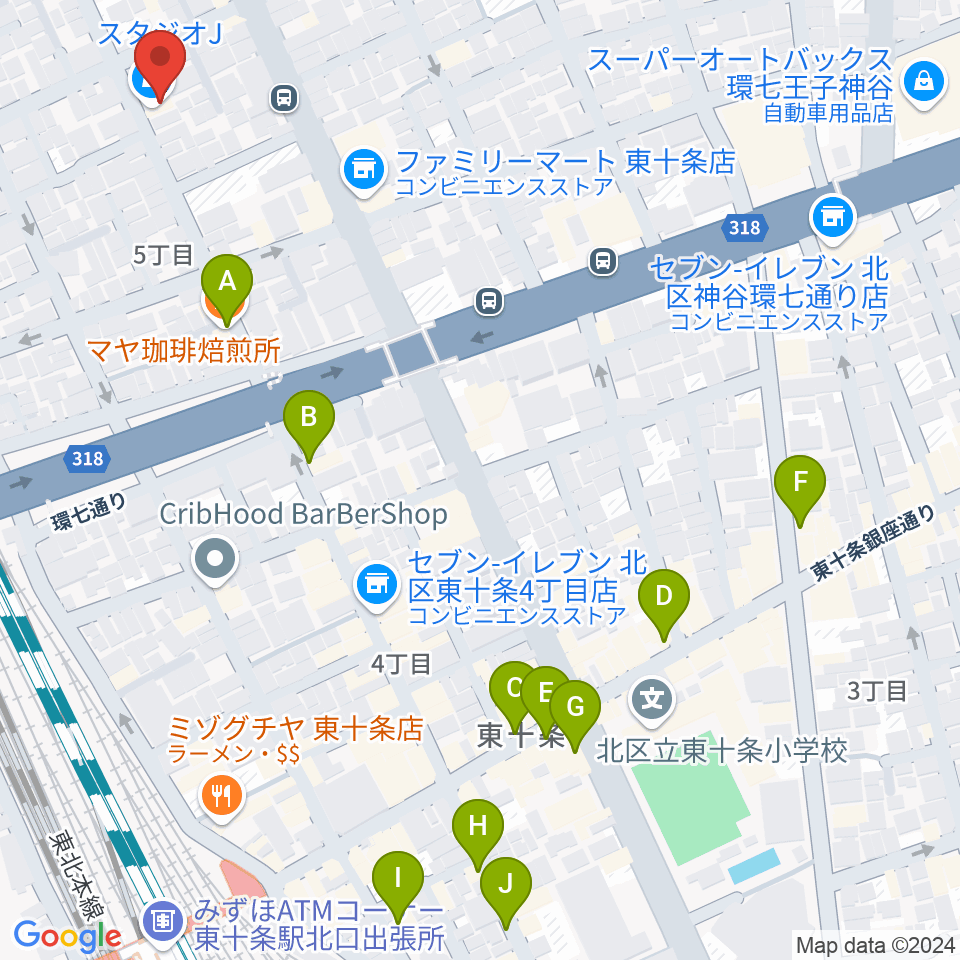 東十条スタジオＪ周辺のカフェ一覧地図