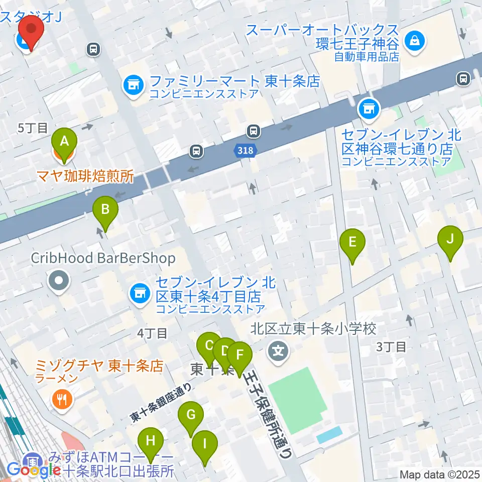 東十条スタジオＪ周辺のカフェ一覧地図