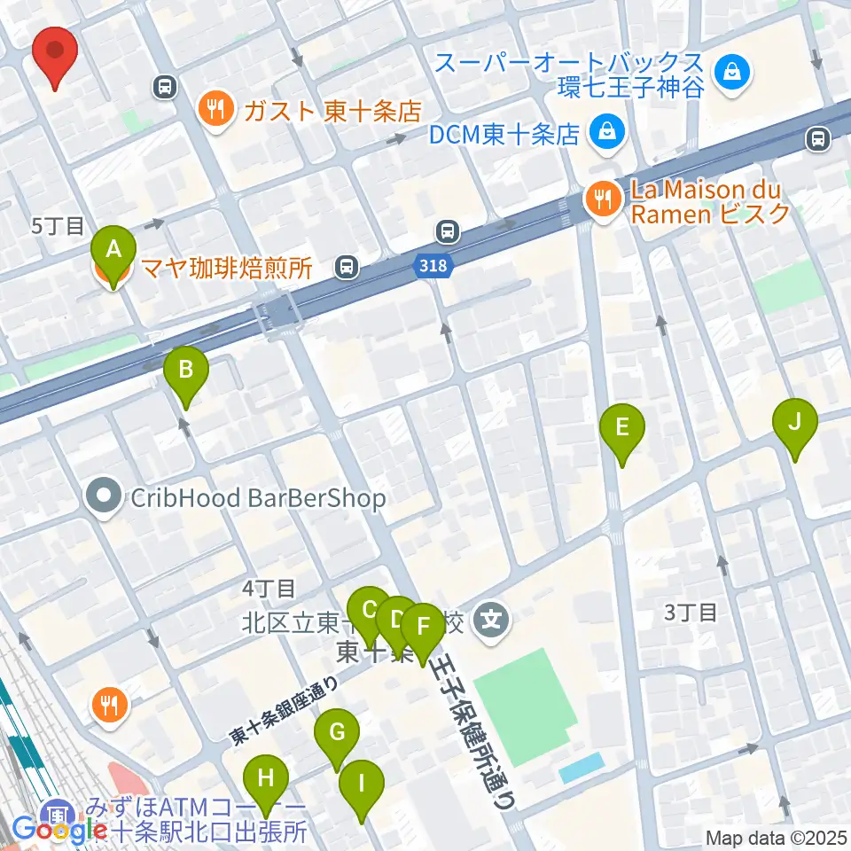 東十条スタジオＪ周辺のカフェ一覧地図