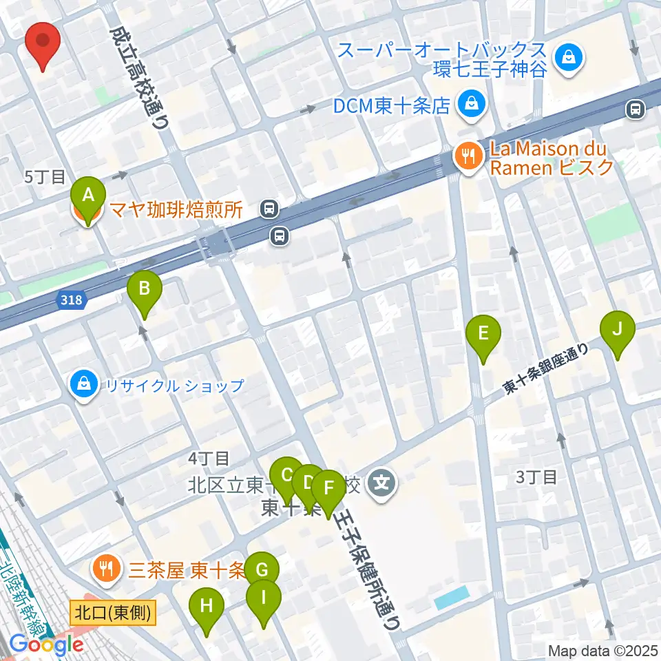 東十条スタジオＪ周辺のカフェ一覧地図