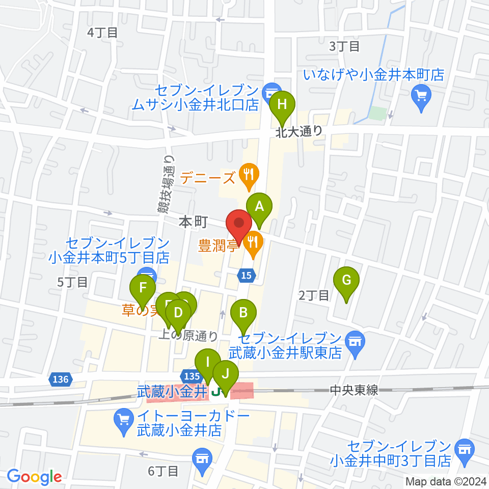 宮地楽器 小金井ANNEX周辺のカフェ一覧地図