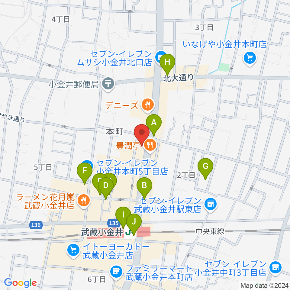 宮地楽器 小金井ANNEX周辺のカフェ一覧地図