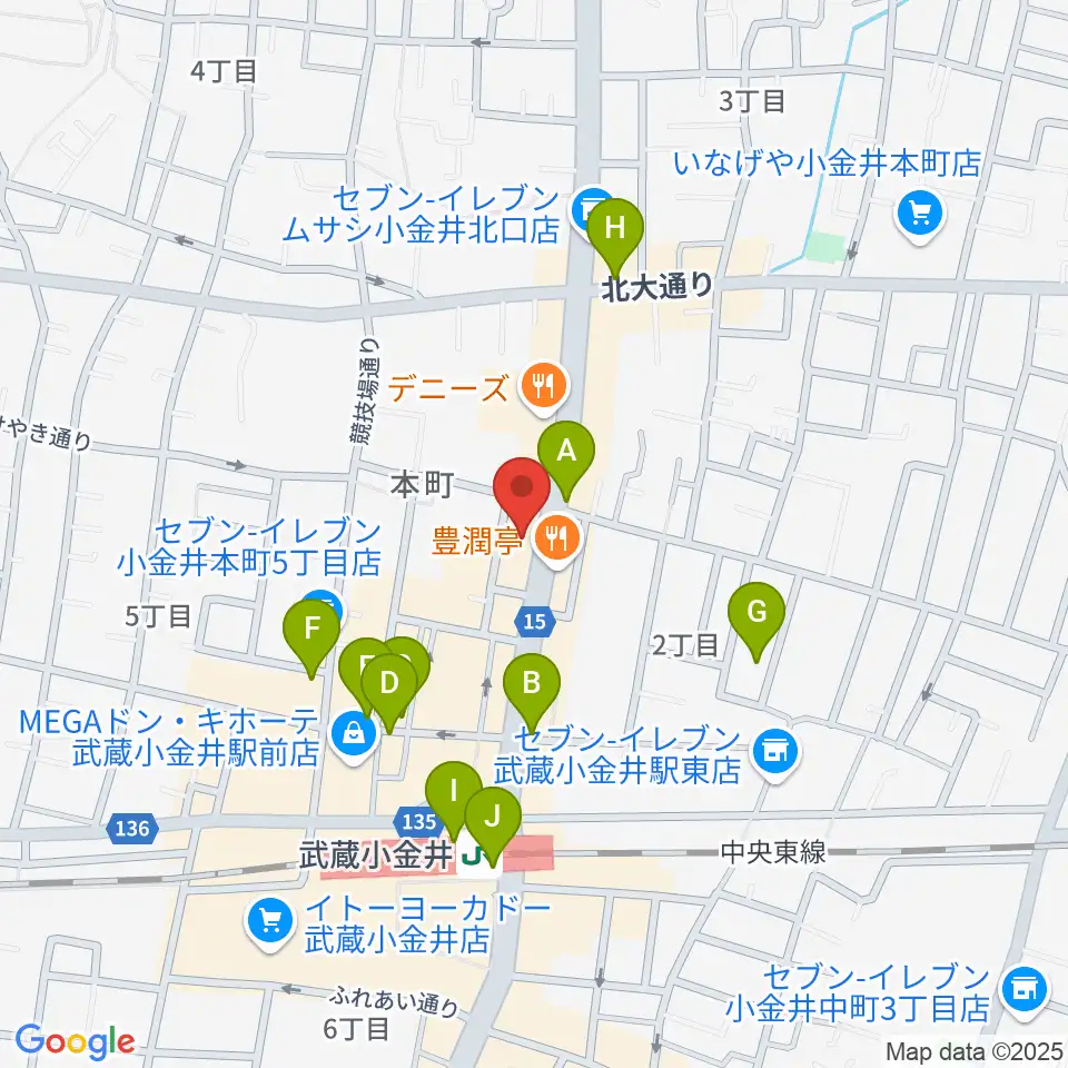 宮地楽器 小金井ANNEX周辺のカフェ一覧地図