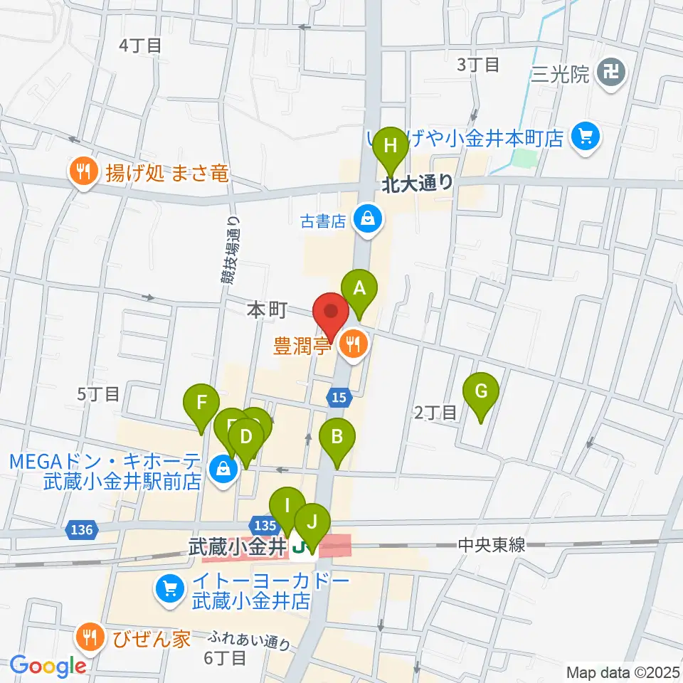 宮地楽器 小金井ANNEX周辺のカフェ一覧地図
