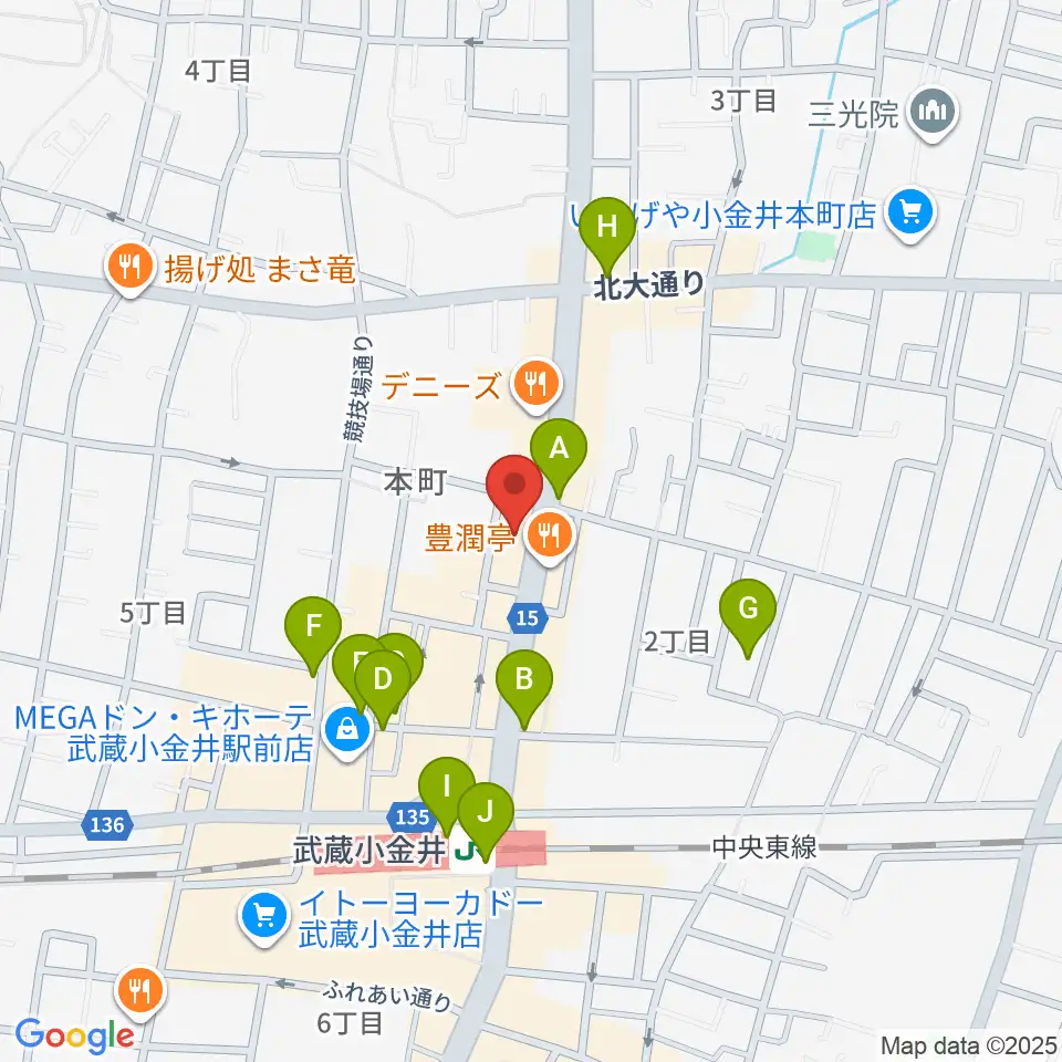 宮地楽器 小金井ANNEX周辺のカフェ一覧地図
