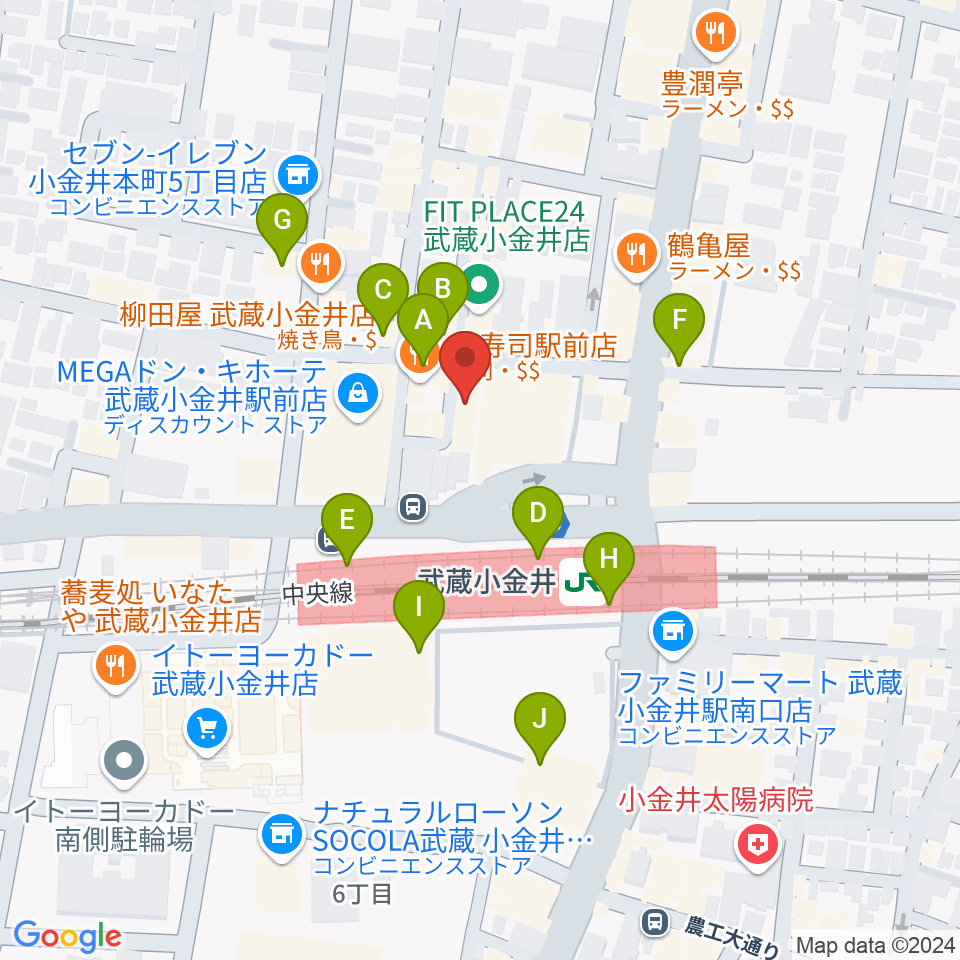 宮地楽器 ミュージックスクエア小金井周辺のカフェ一覧地図