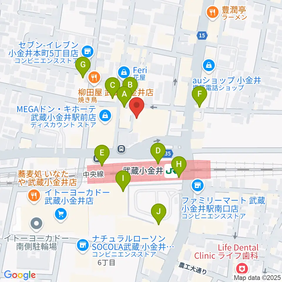 宮地楽器 ミュージックスクエア小金井周辺のカフェ一覧地図