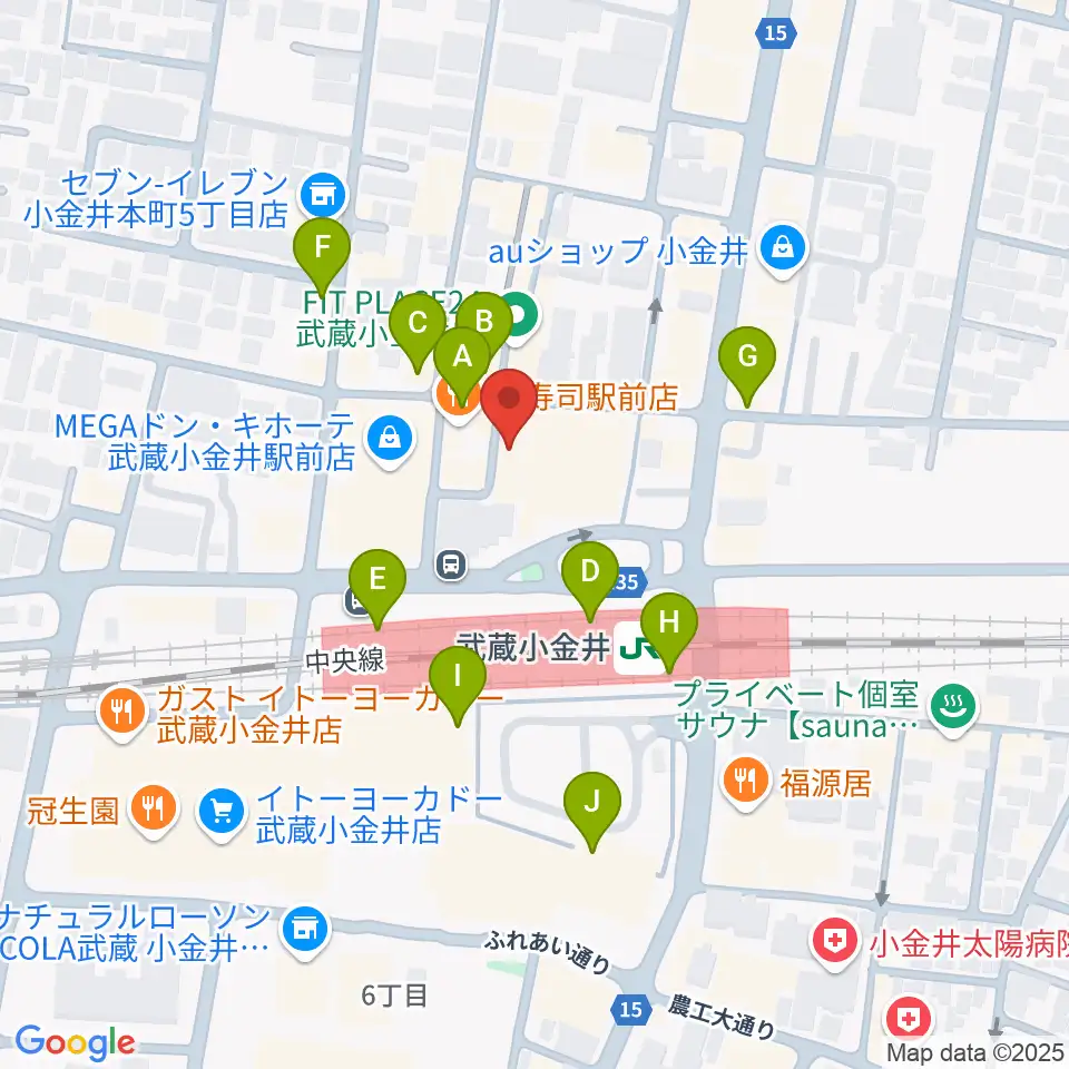 宮地楽器 ミュージックスクエア小金井周辺のカフェ一覧地図
