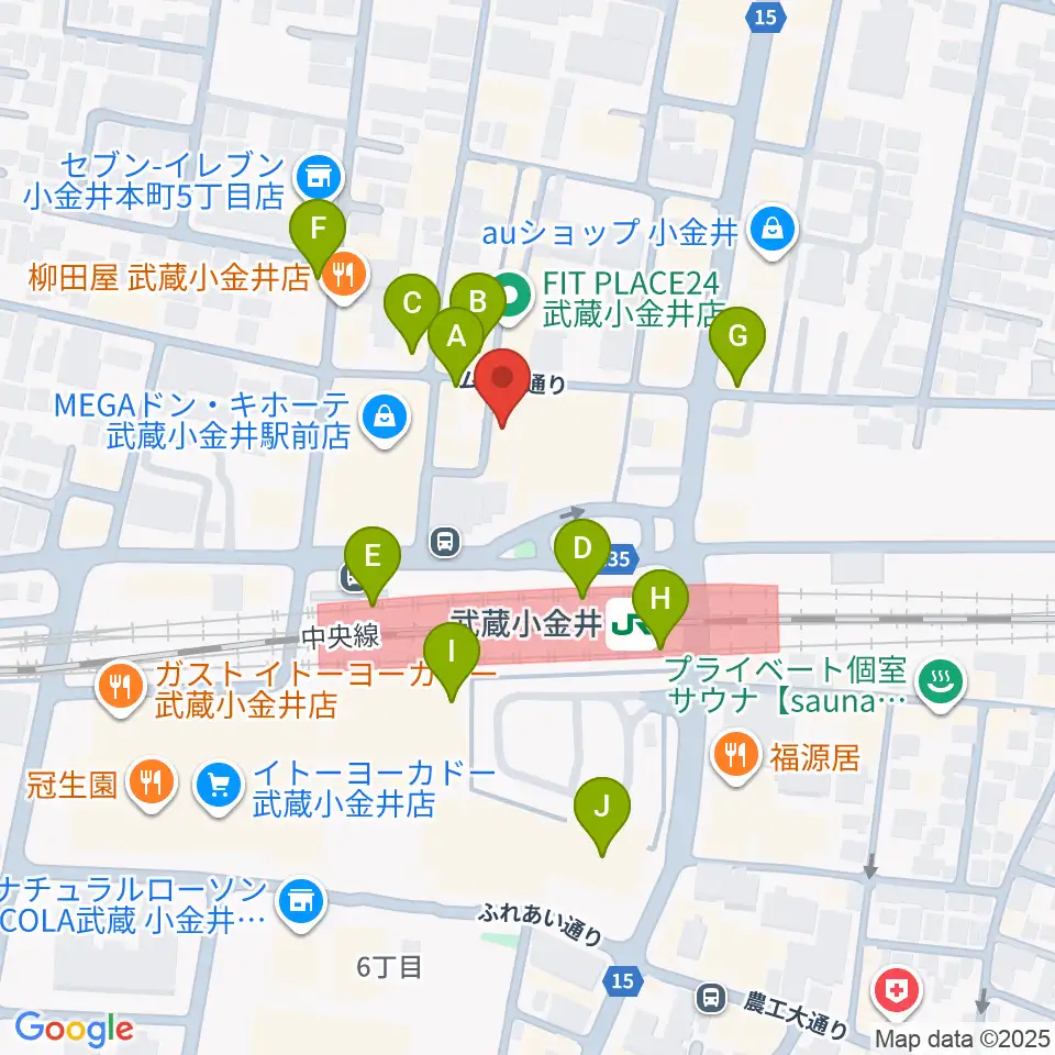 宮地楽器 ミュージックスクエア小金井周辺のカフェ一覧地図