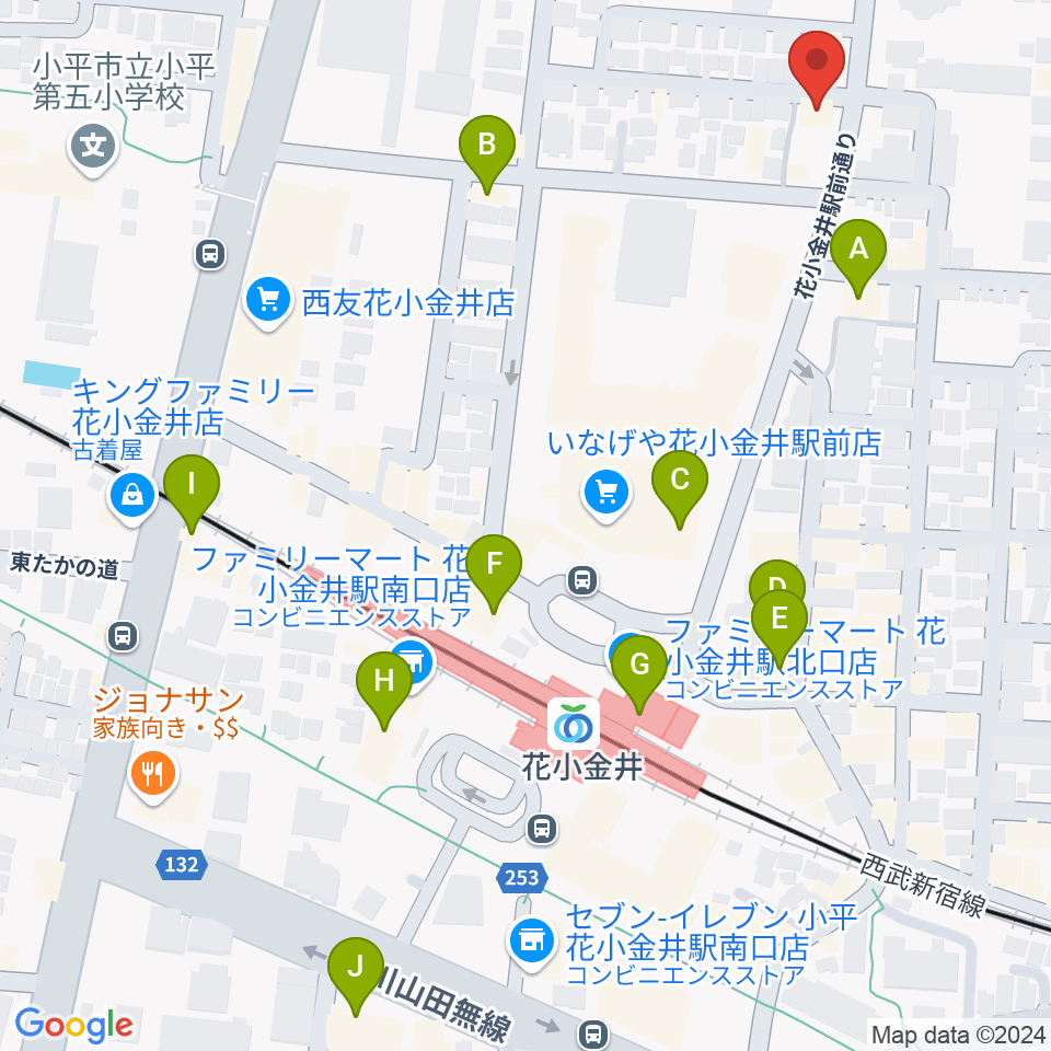 宮地楽器 花小金井センター周辺のカフェ一覧地図