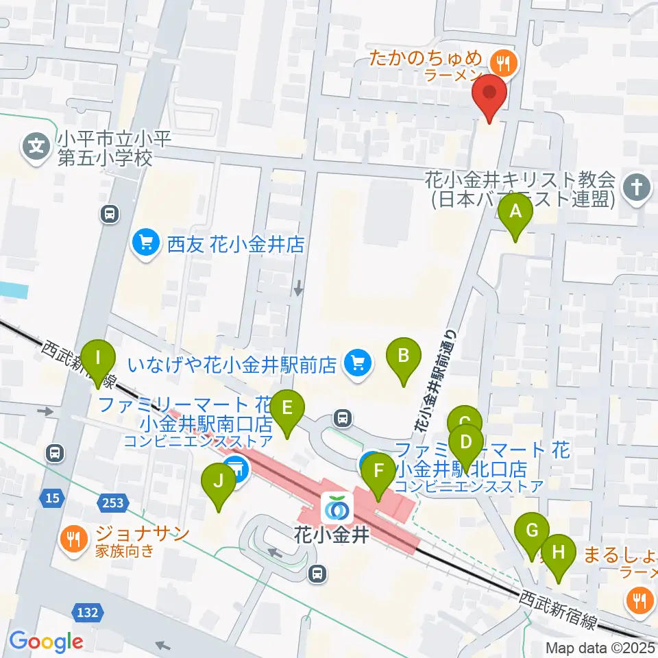 宮地楽器 花小金井センター周辺のカフェ一覧地図