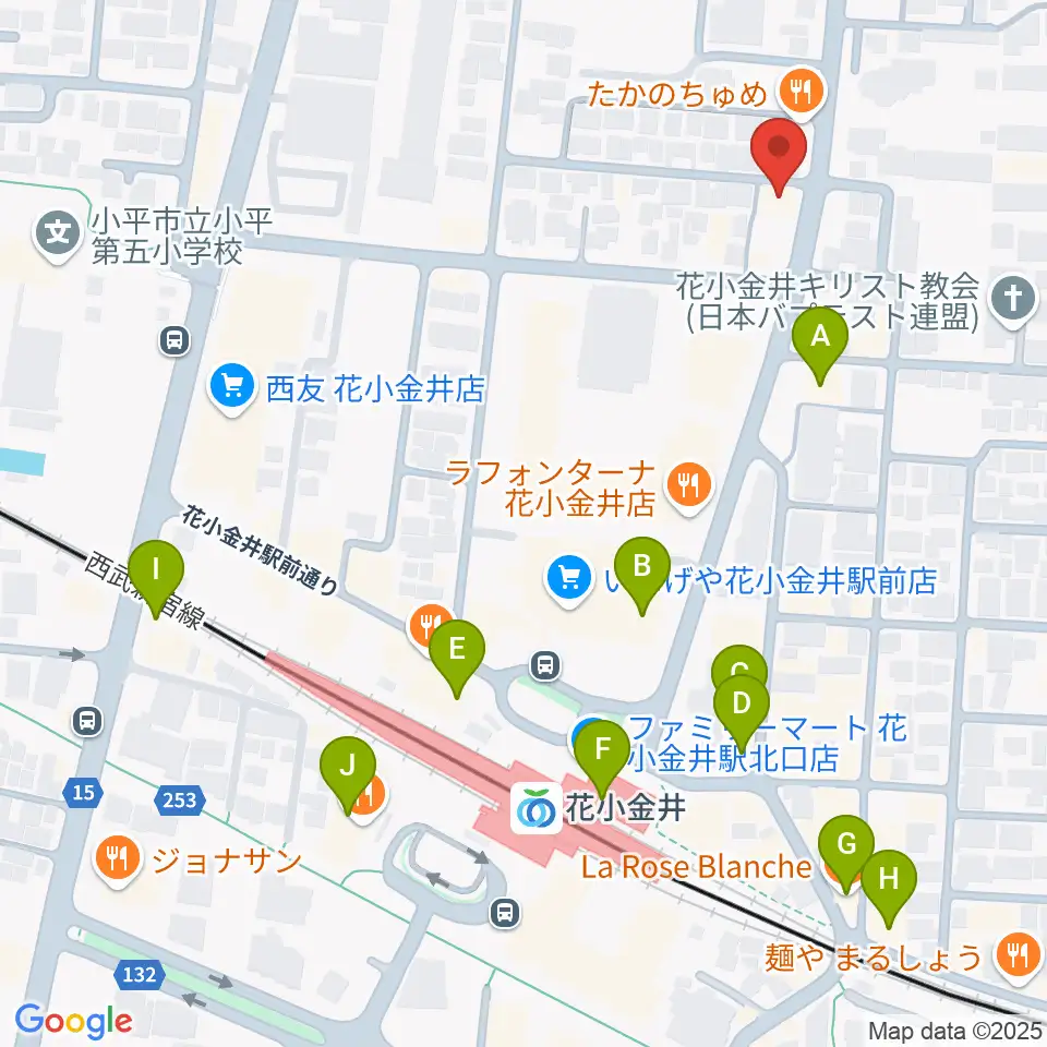 宮地楽器 花小金井センター周辺のカフェ一覧地図