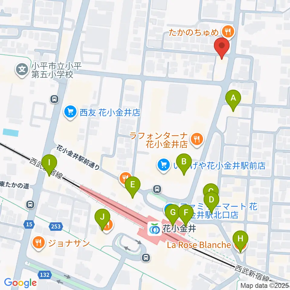 宮地楽器 花小金井センター周辺のカフェ一覧地図