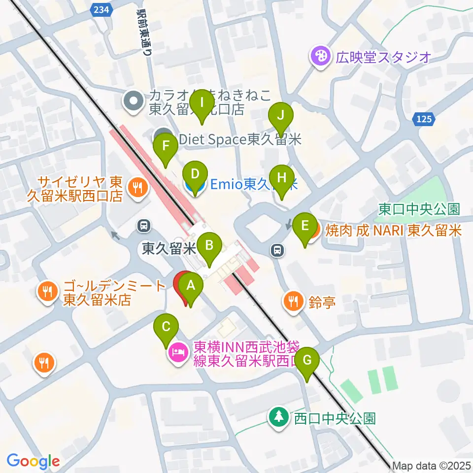 宮地楽器 東久留米センター周辺のカフェ一覧地図