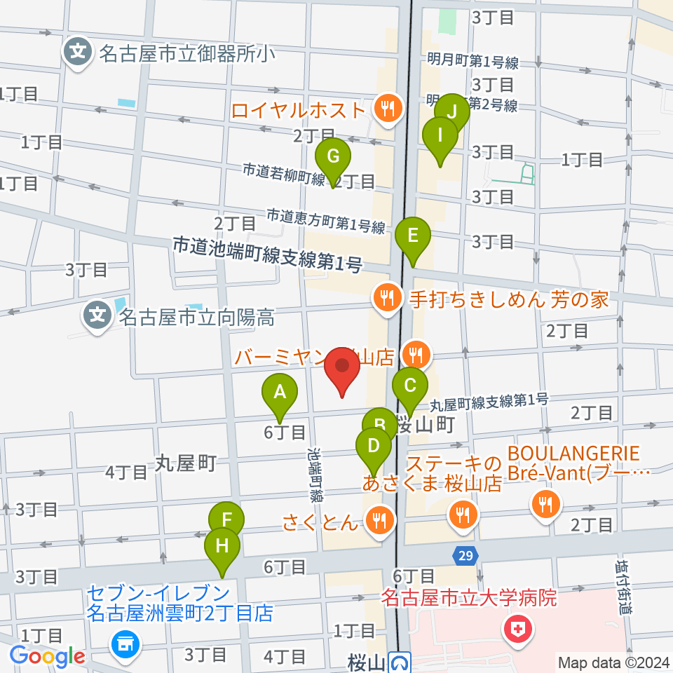 愛曲楽器 桜山本店周辺のカフェ一覧地図