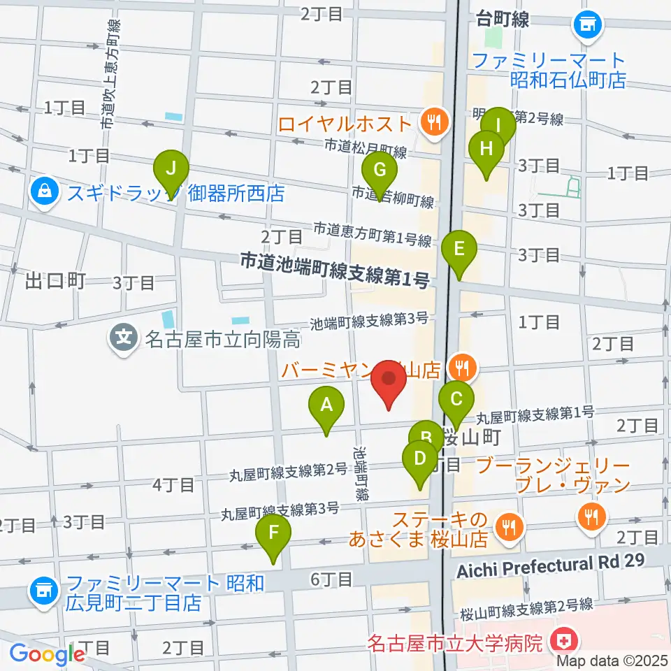 愛曲楽器 桜山本店周辺のカフェ一覧地図