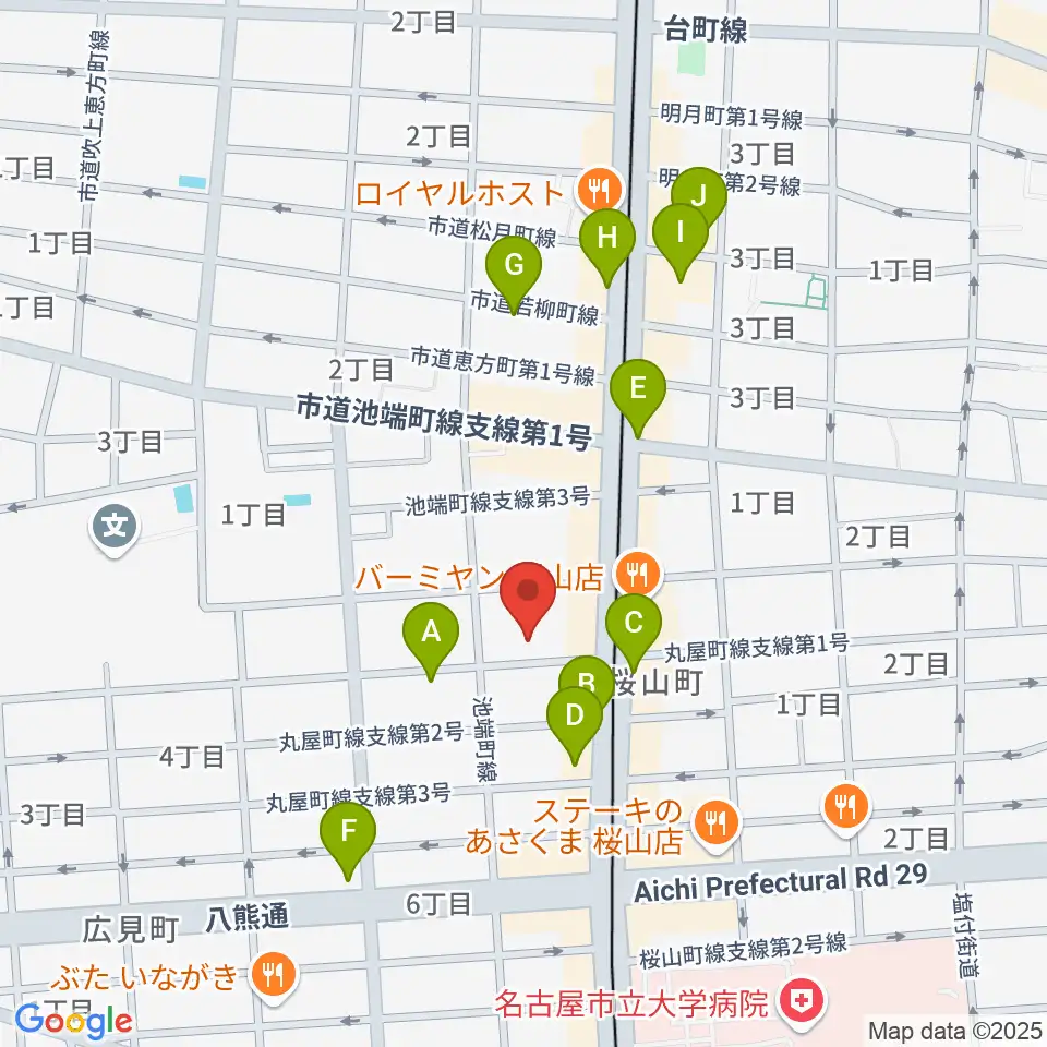 愛曲楽器 桜山本店周辺のカフェ一覧地図