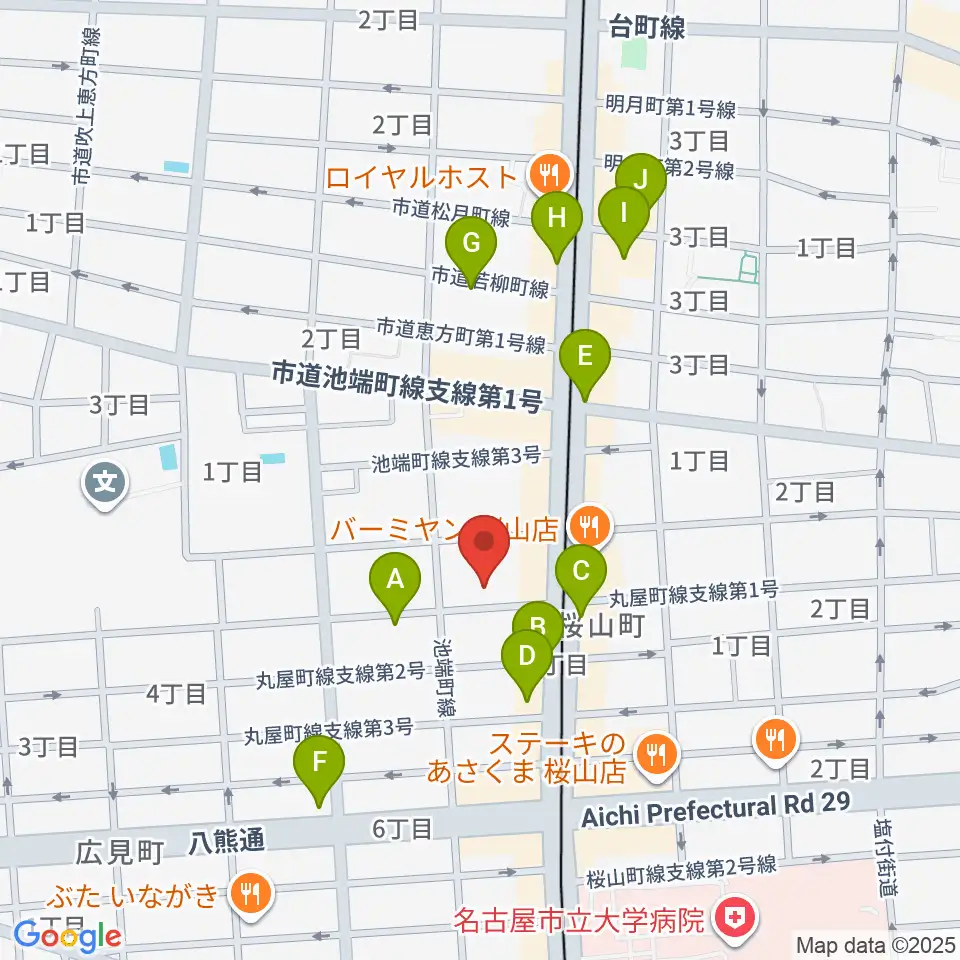 愛曲楽器 桜山本店周辺のカフェ一覧地図