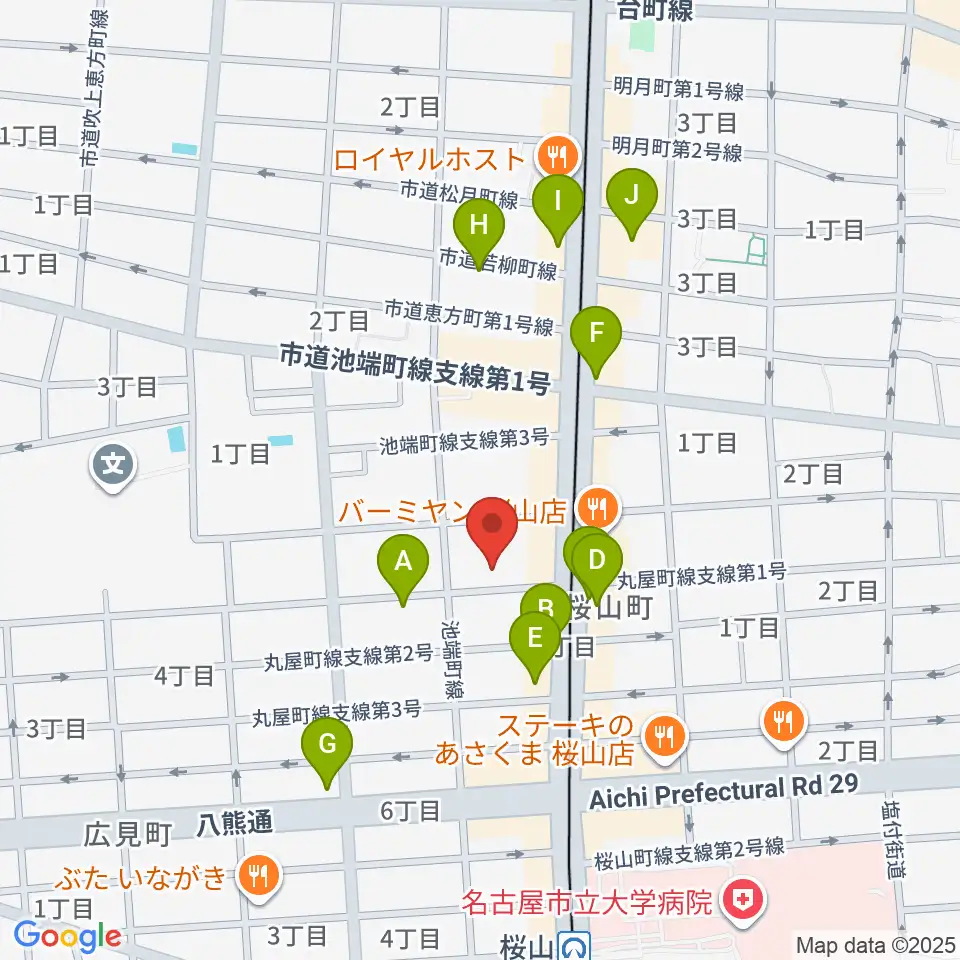 愛曲楽器 桜山本店周辺のカフェ一覧地図