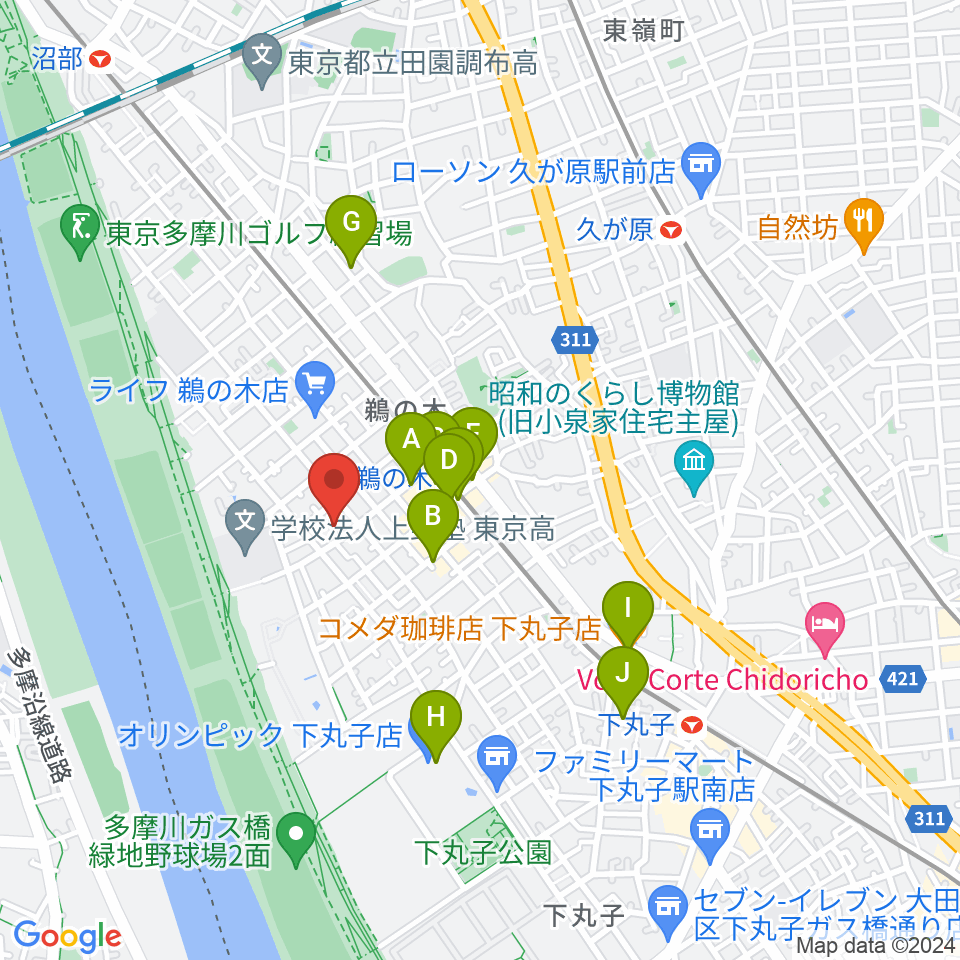 亀吉音楽堂周辺のカフェ一覧地図
