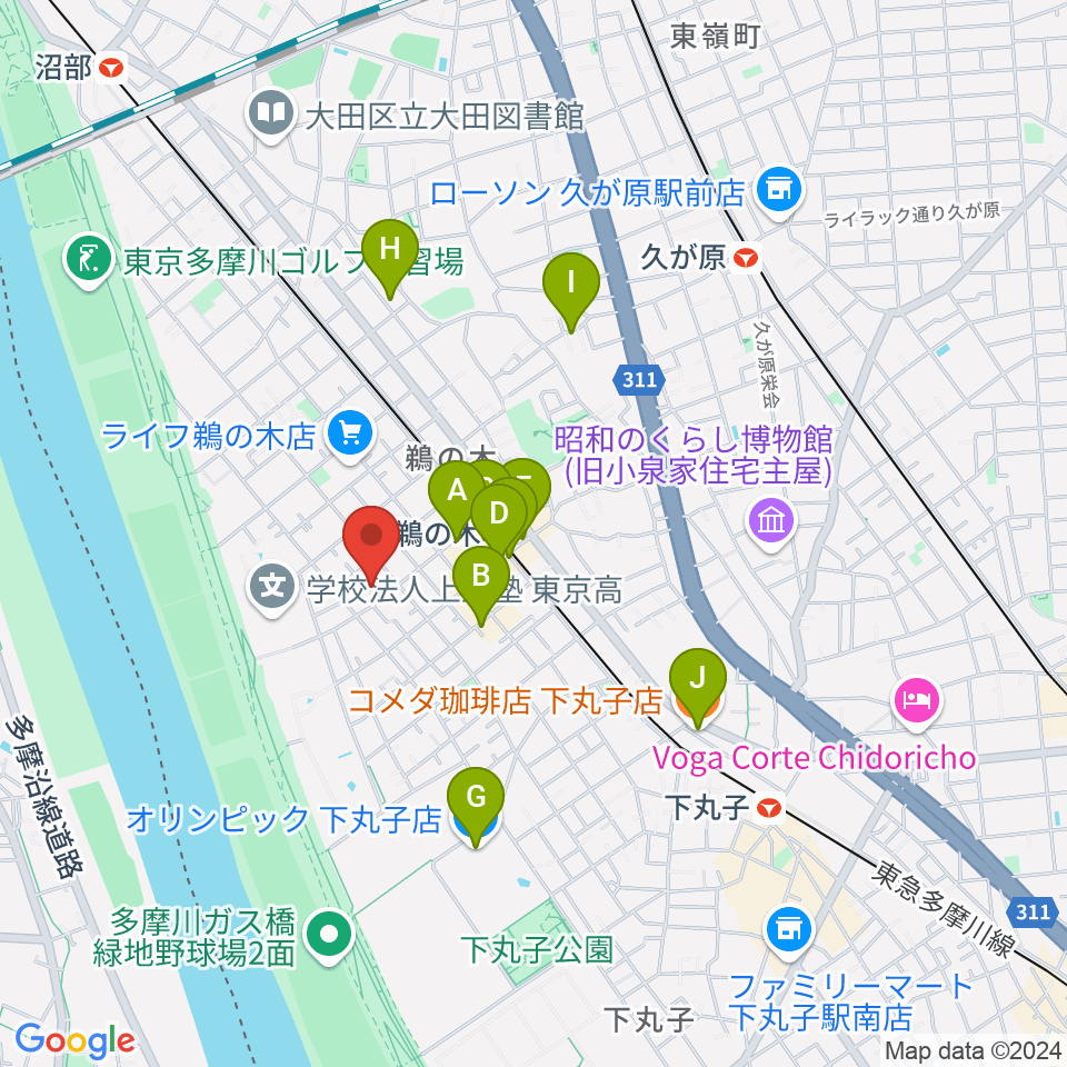 亀吉音楽堂周辺のカフェ一覧地図