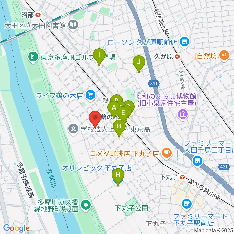 亀吉音楽堂周辺のカフェ一覧地図