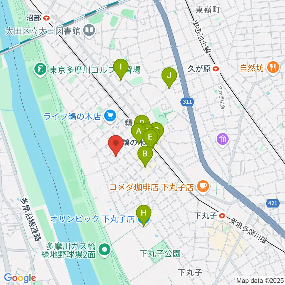 亀吉音楽堂周辺のカフェ一覧地図